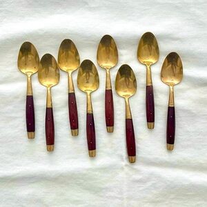Thai Wood & Bronze/ Brass 8 Spoons